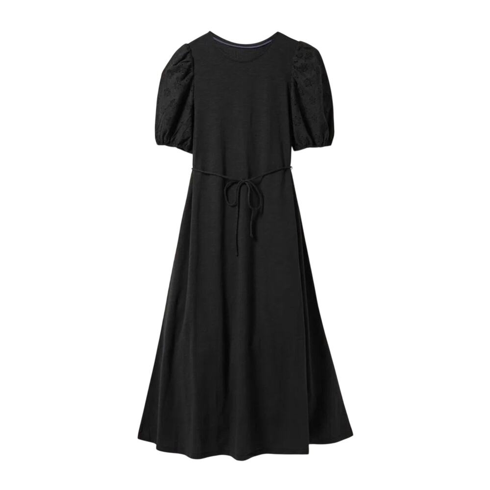 NWT Boden Women's Broderie Mix Jersey Midi Dress Puff‎ Sleeve Black Size 10R
